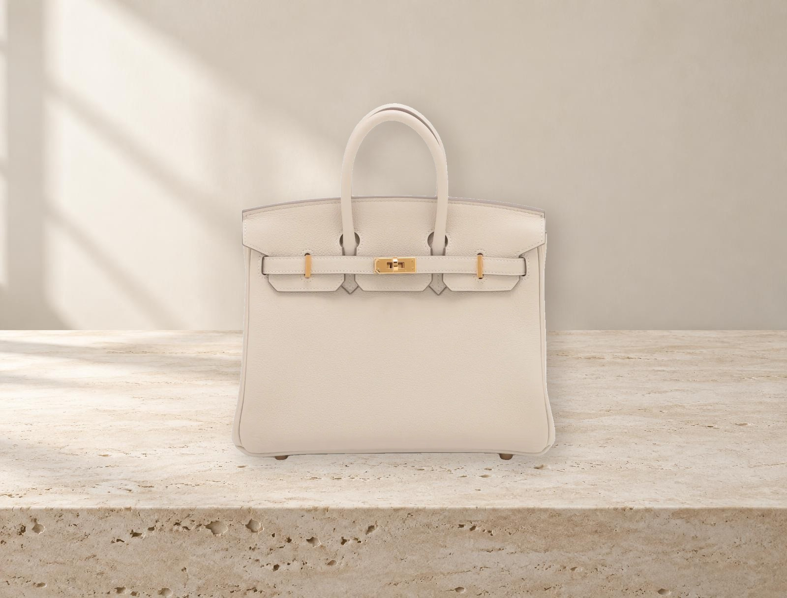 Leather handbag on a stone surface